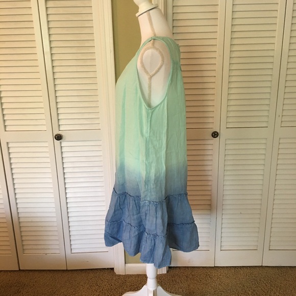 Vineyard Vines Ombre Chambray Blue and Light Green Linen Sleeveless Dress - Picture 2 of 11